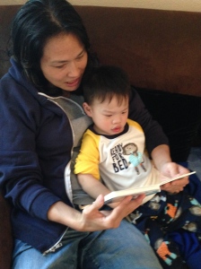Auntie Kim reading with Micah